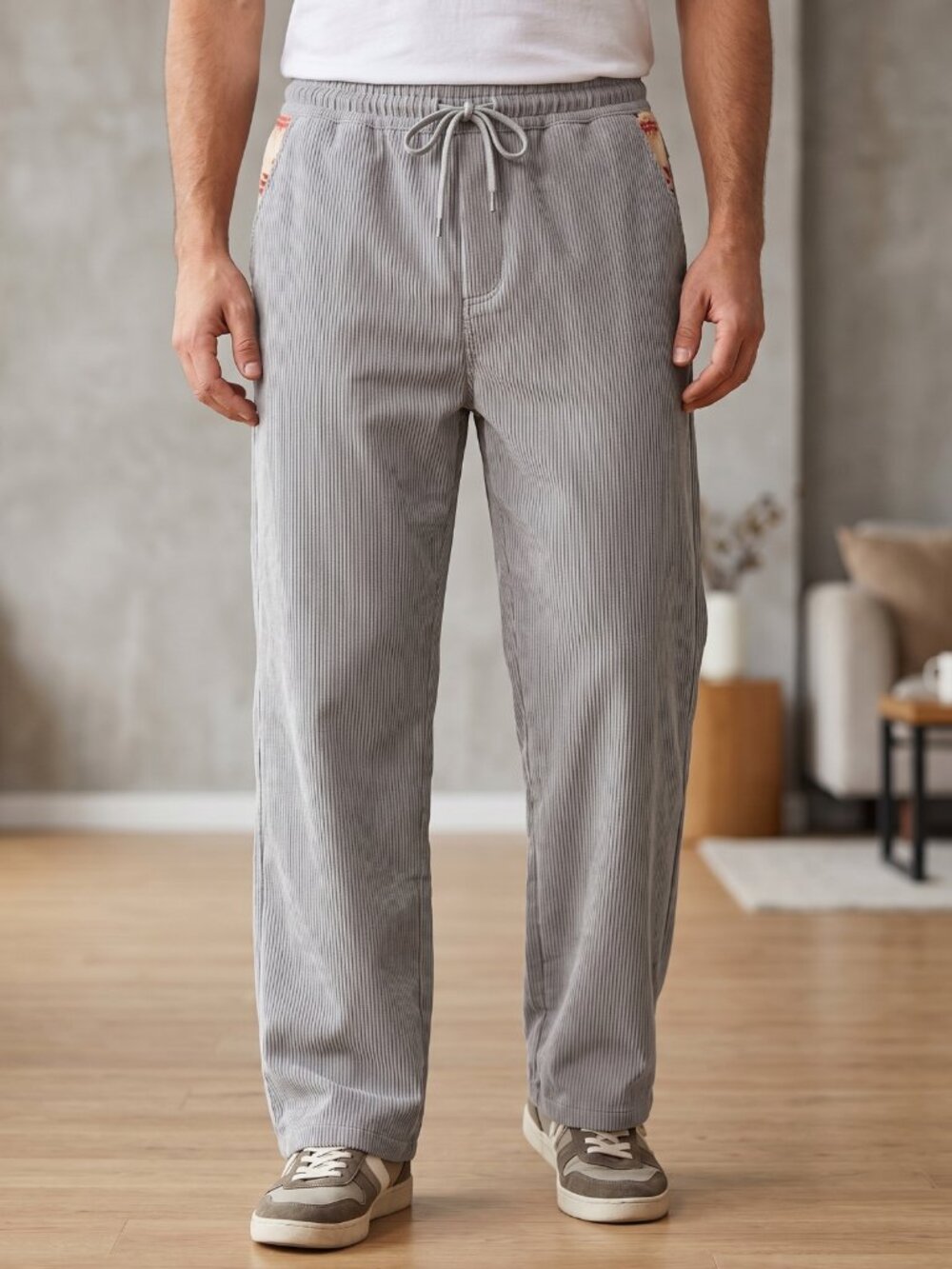 NWT Jotook Gray Corduroy Casual Pants Drawstring Wide Leg Lounge Trousers XL